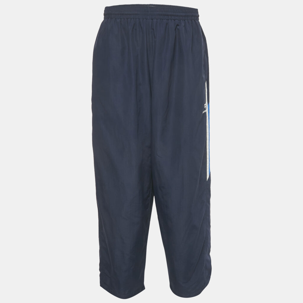Balenciaga Navy Blue Logo Embroidered Synthetic Track Pants XXL