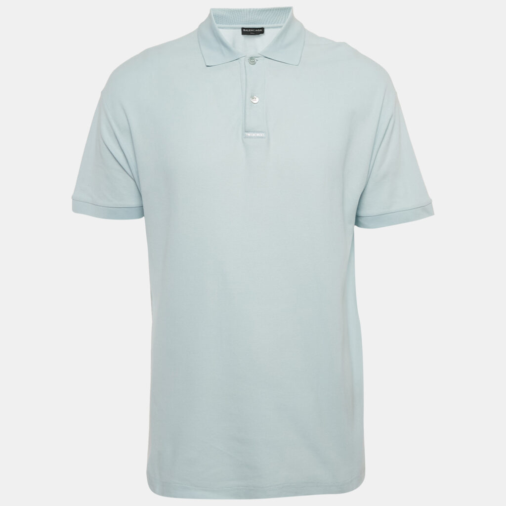 Balenciaga Blue Europe Print Cotton Pique Polo T-Shirt XS Balenciaga Blue Europe Print Cotton Pique Polo T-Shirt XS
