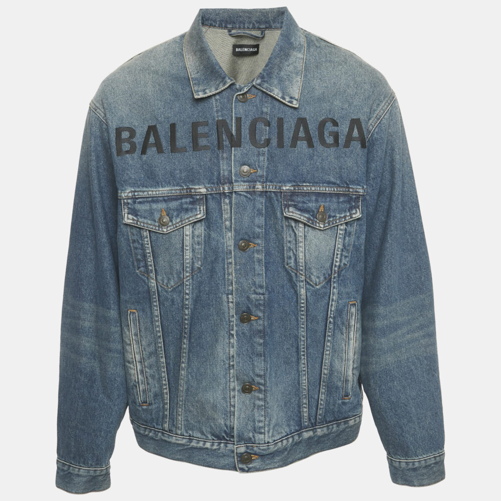 Balenciaga Blue Logo Embroidered Button Front Denim Jacket XS Balenciaga Blue Logo Embroidered Button Front Denim Jacket XS