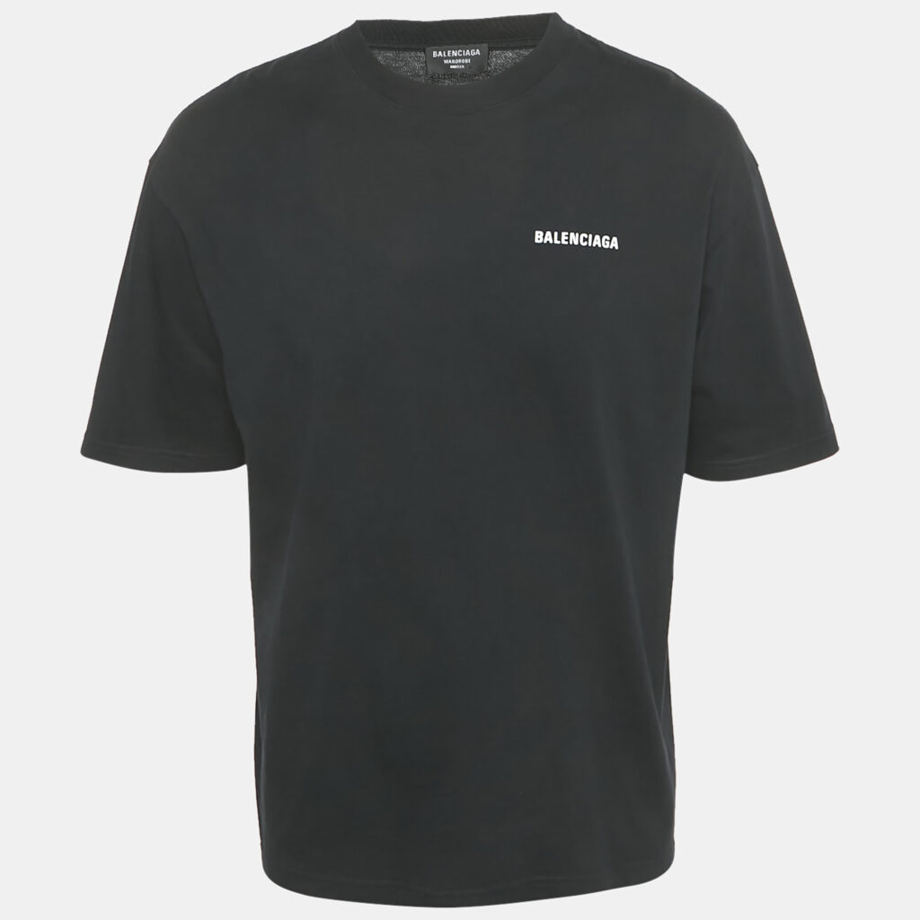 Balenciaga Black Logo Print Cotton Crew Neck Oversized Unisex T-Shirt XS