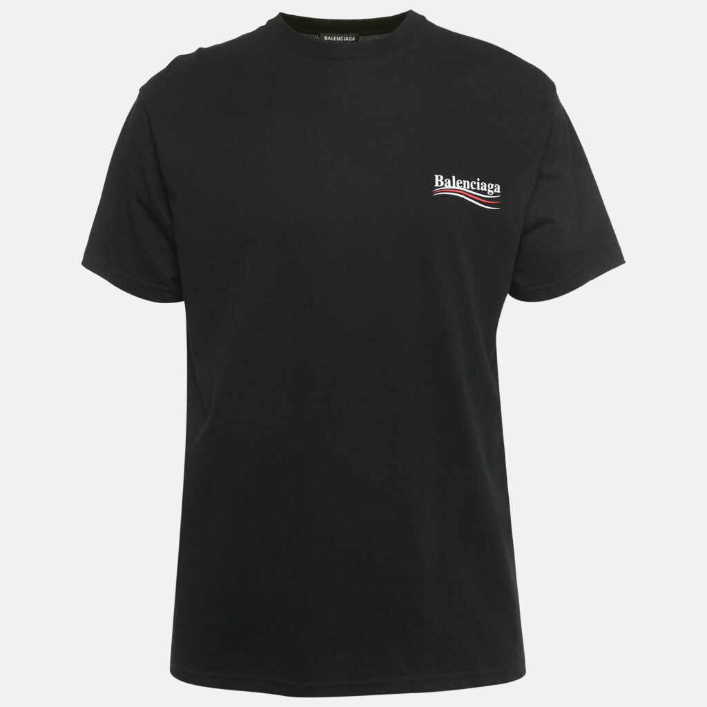 Balenciaga Black Logo Print Cotton Crewneck T-Shirt XS