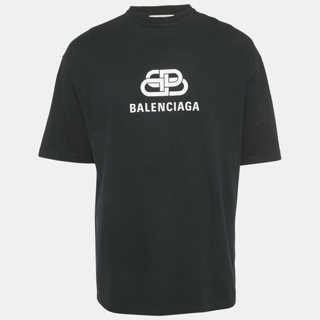 Balenciaga Black Logo Print Cotton T-Shirt XS