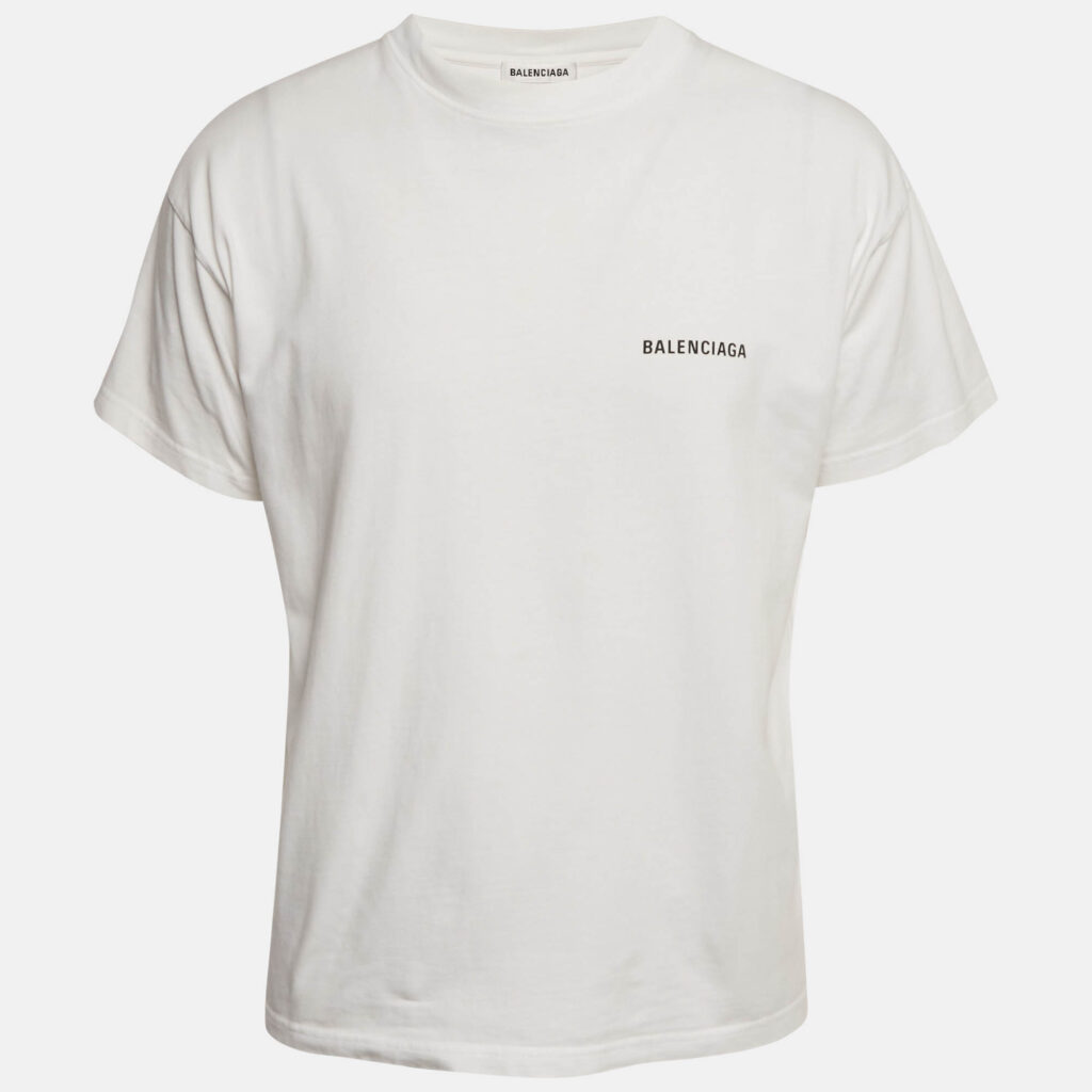 Balenciaga White Logo Embroidered Cotton T-Shirt S