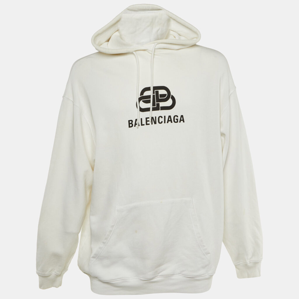 luxury-men-balenciaga-used-clothes-p1224580-005-1.jpg Balenciaga White Logo Print Cotton Hoodie XS