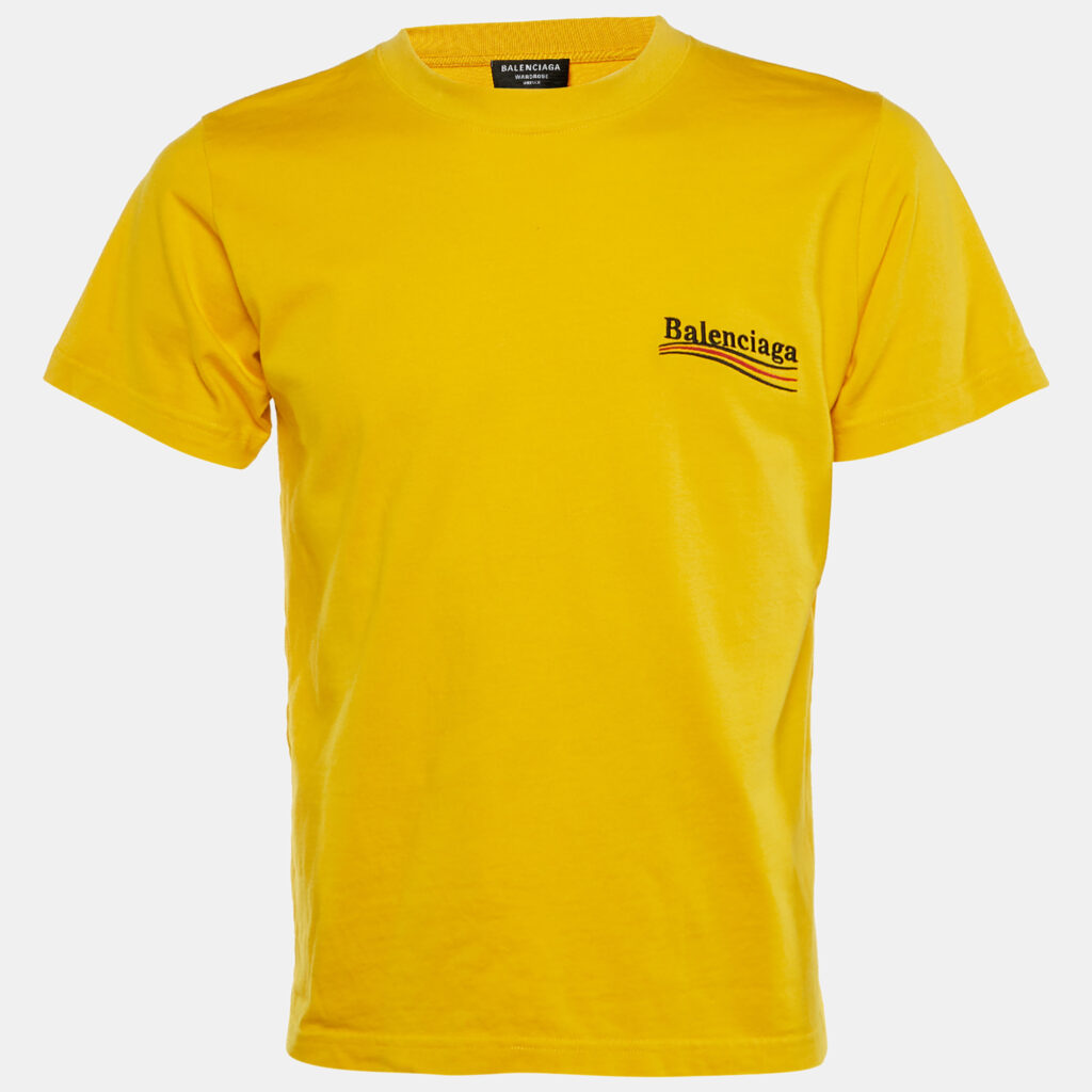 Balenciaga Yellow Campaign Logo Embroidered Cotton Small Fit T-Shirt M Balenciaga Yellow Campaign Logo Embroidered Cotton Small Fit T-Shirt M
