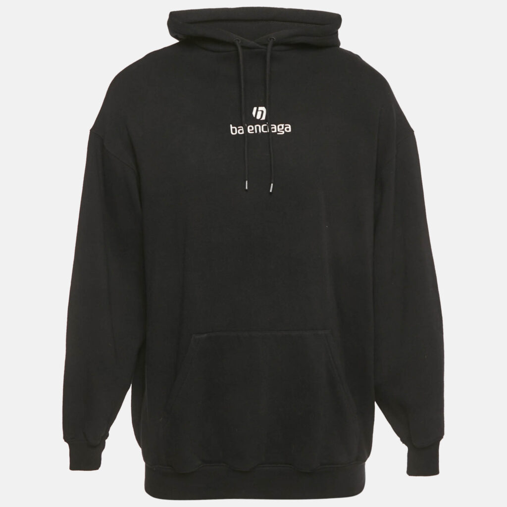 Balenciaga Black Sponsor Logo Embroidered Cotton Hoodie XS