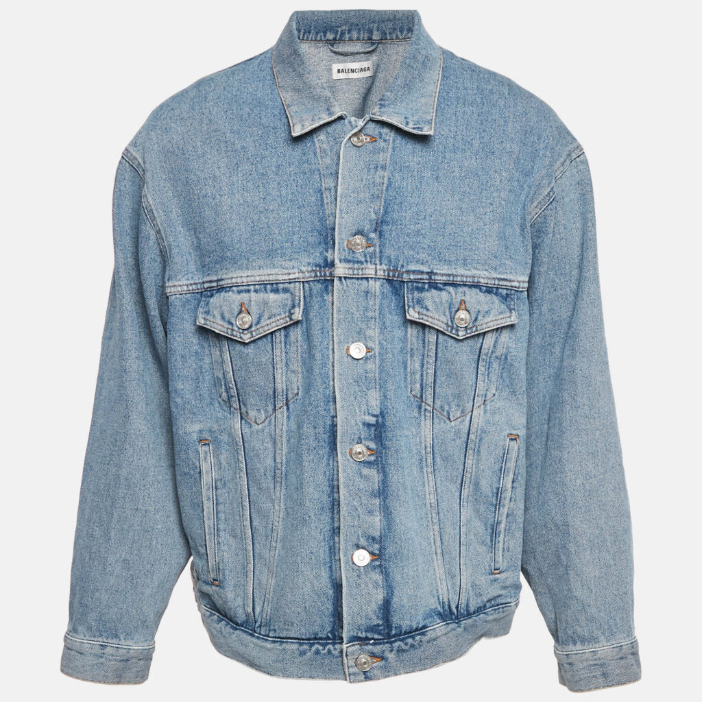 Balenciaga Blue Logo Print Denim Oversized Jacket S