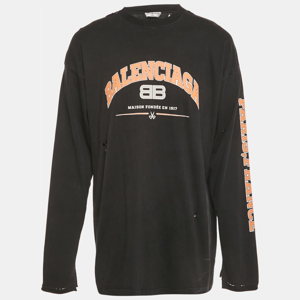 Balenciaga Unifit Black Logo Print Distressed Cotton Oversized T-Shirt M Balenciaga Unifit Black Logo Print Distressed Cotton Oversized T-Shirt M
