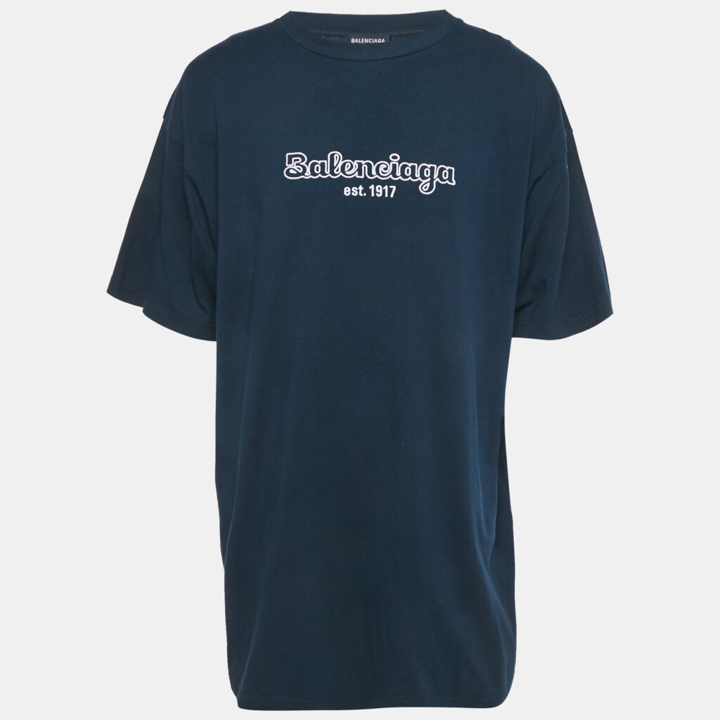Balenciaga Navy Blue Logo Embroidered Cotton T-Shirt XS Balenciaga Navy Blue Logo Embroidered Cotton T-Shirt XS