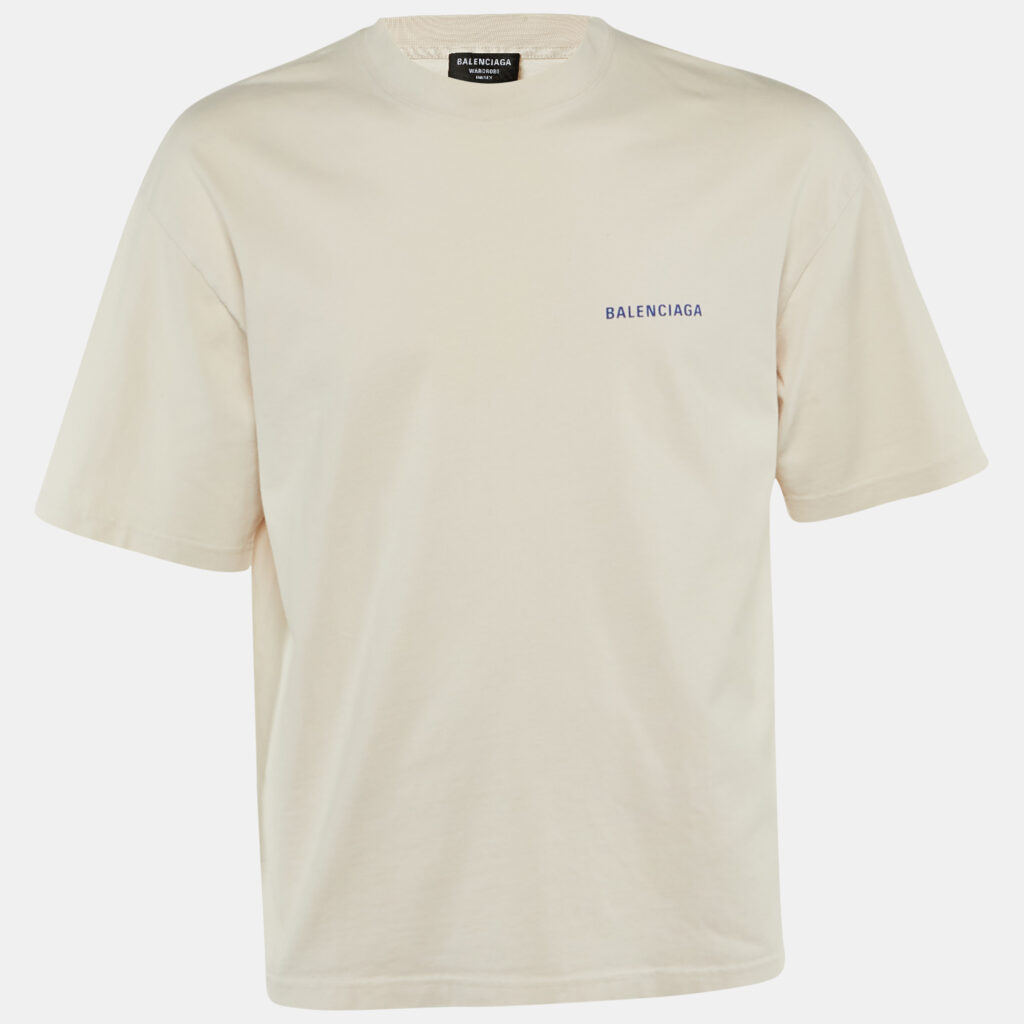 Balenciaga Beige Logo Print Cotton T-Shirt M Balenciaga Beige Logo Print Cotton T-Shirt M