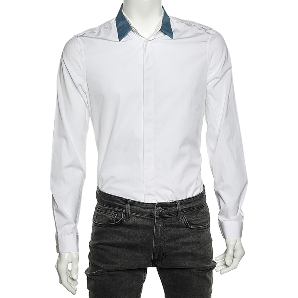 Balenciaga White Cotton Contrast Collar Detail Button Front Shirt M Balenciaga White Cotton Contrast Collar Detail Button Front Shirt M