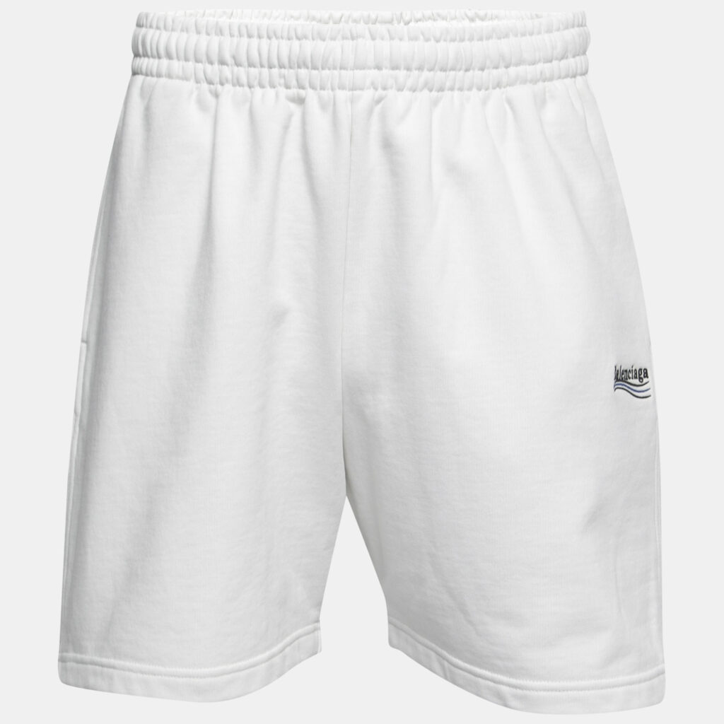 Balenciaga White Logo Embroidered Cotton Shorts S Balenciaga White Logo Embroidered Cotton Shorts S