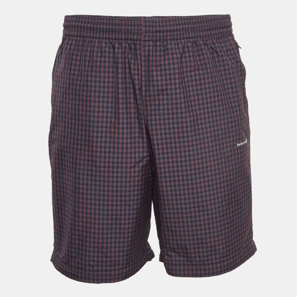 Balenciaga Navy Blue/Red Checked Nylon Drawstring Shorts M Balenciaga Navy Blue/Red Checked Nylon Drawstring Shorts M