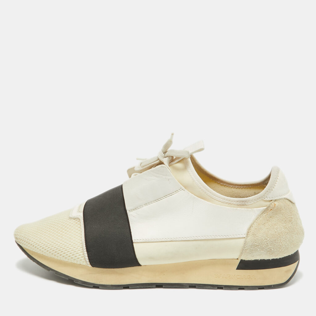 Balenciaga Off White Leather and Mesh Race Runner Sneakers Size 44 Balenciaga Off White Leather and Mesh Race Runner Sneakers Size 44
