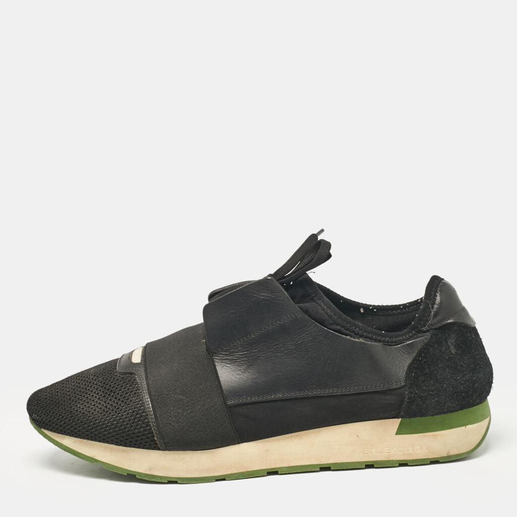 Balenciaga Black Leather Mesh Race Runner Lace Up Sneakers Size 44 Balenciaga Black Leather Mesh Race Runner Lace Up Sneakers Size 44