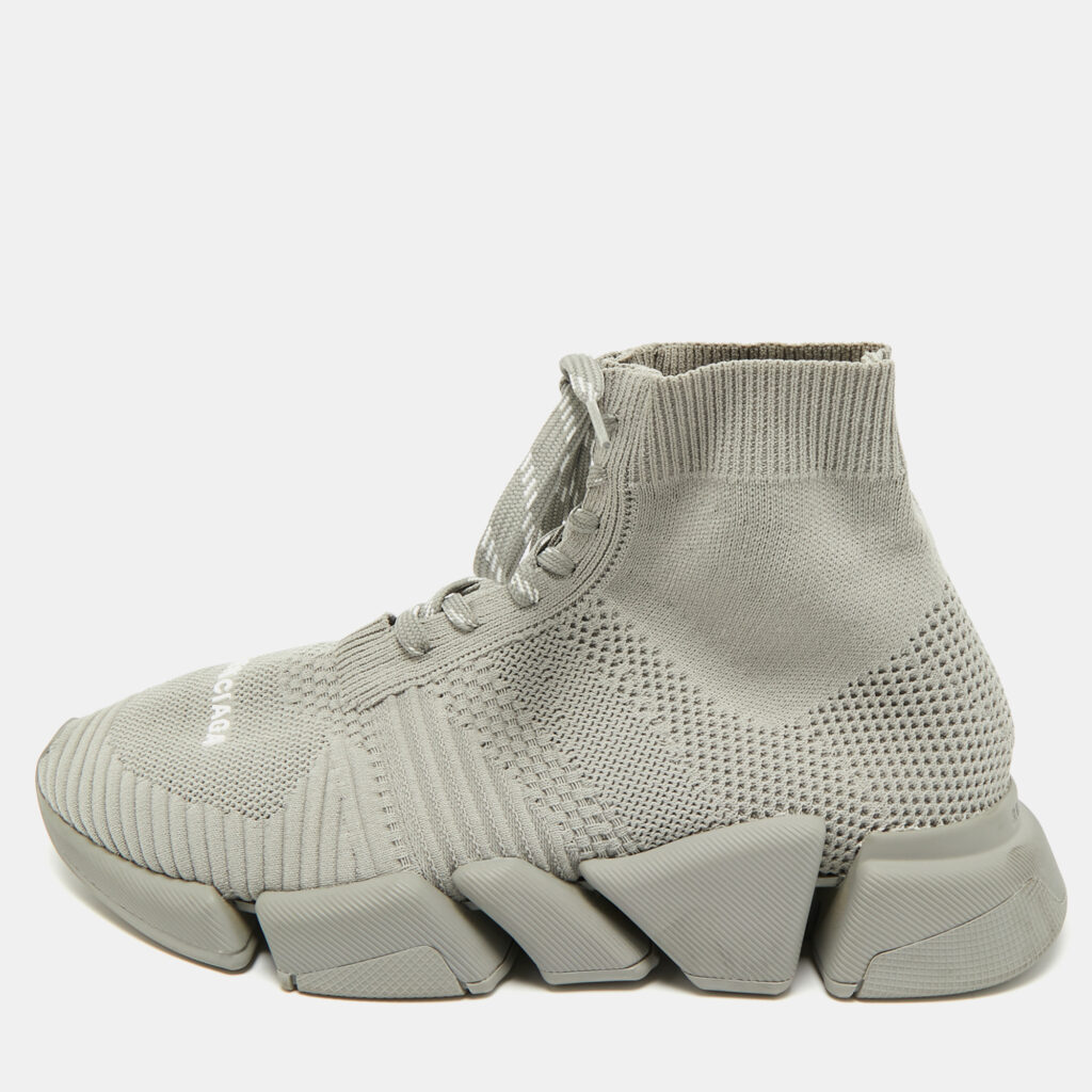 luxury-men-balenciaga-used-shoes-p1170306-009-1.jpg Balenciaga Grey Knit Fabric Speed 2.0 Lace Up Sneakers Size 41