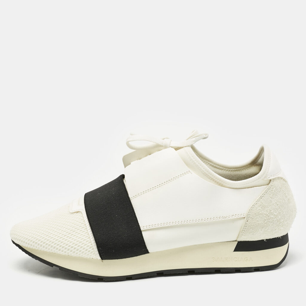 Balenciaga White/Black Leather and Mesh Race Runner Sneakers Size 41 Balenciaga White/Black Leather and Mesh Race Runner Sneakers Size 41