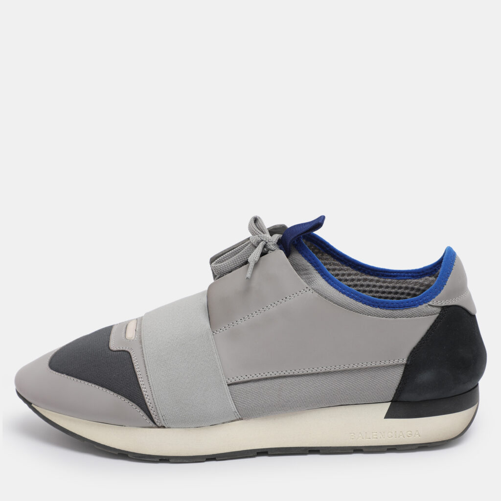 Balenciaga Grey Knit Fabric and Leather Race Runner Low Top Sneakers Size 42 Balenciaga Grey Knit Fabric and Leather Race Runner Low Top Sneakers Size 42