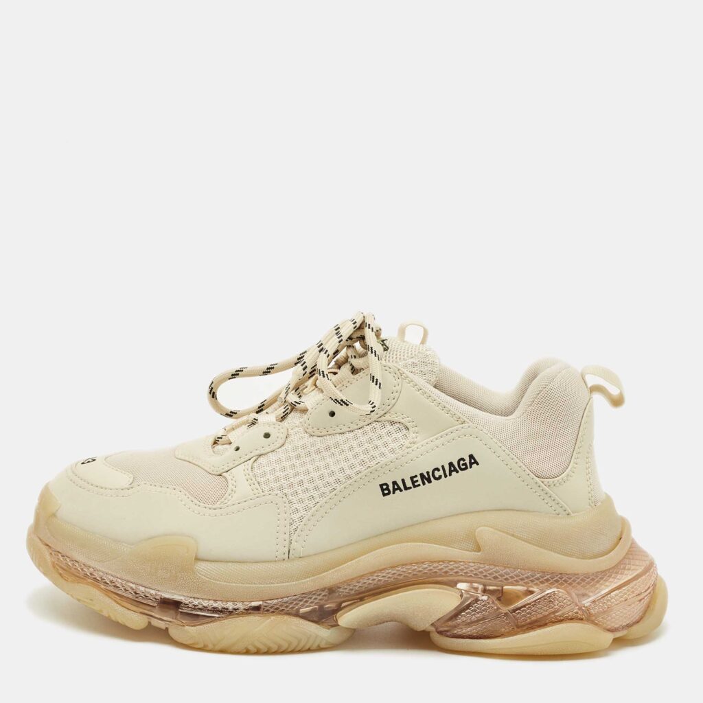 Balenciaga Cream Leather and Mesh Triple S Low Top Sneakers Size 43
