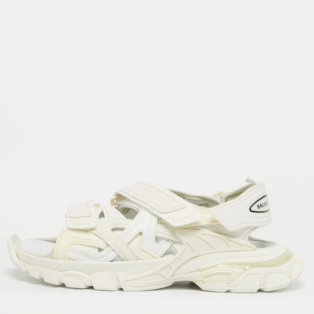 Balenciaga White Faux Leather and Rubber Track Flat Sandals Size 42 Balenciaga White Faux Leather and Rubber Track Flat Sandals Size 42