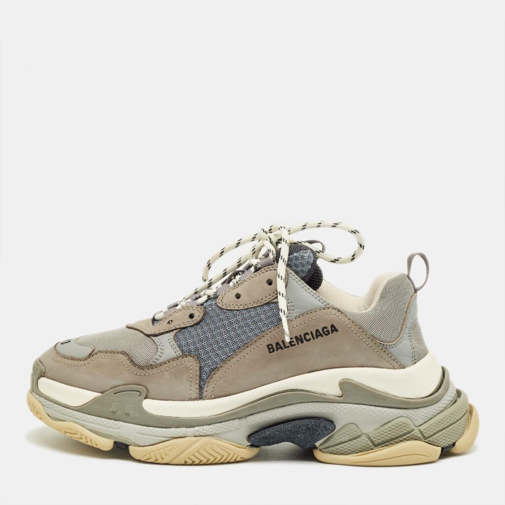 Balenciaga Grey/Blue Mesh and Leather Triple S Sneakers Size 43 Balenciaga Grey/Blue Mesh and Leather Triple S Sneakers Size 43