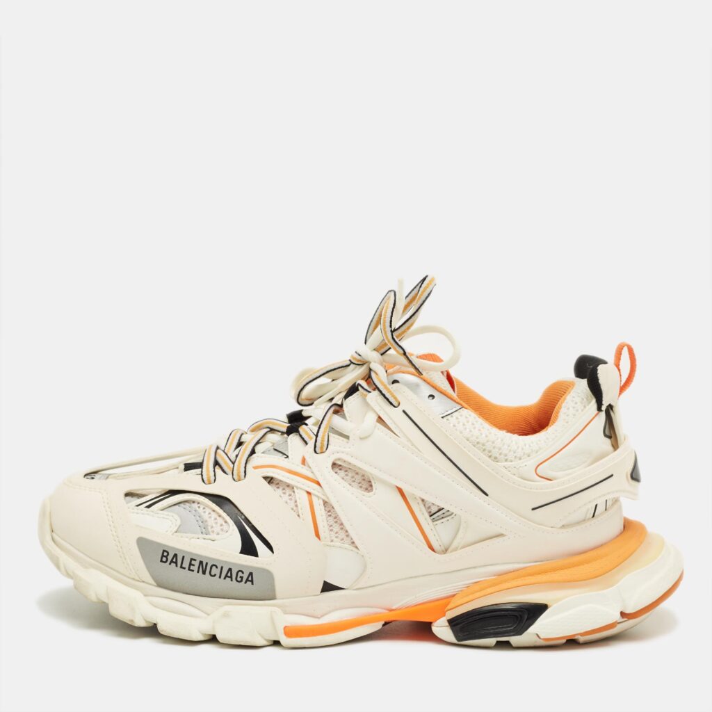 Balenciaga White/Orange Mesh and Faux Leather Track Sneakers Size 43 Balenciaga White/Orange Mesh and Faux Leather Track Sneakers Size 43