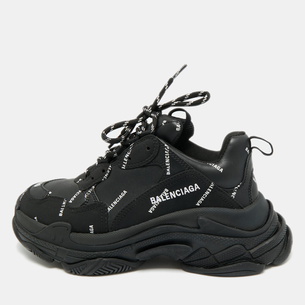 Balenciaga Black Faux Leather Allover Logo Triple S Sneakers Size 40 Balenciaga Black Faux Leather Allover Logo Triple S Sneakers Size 40