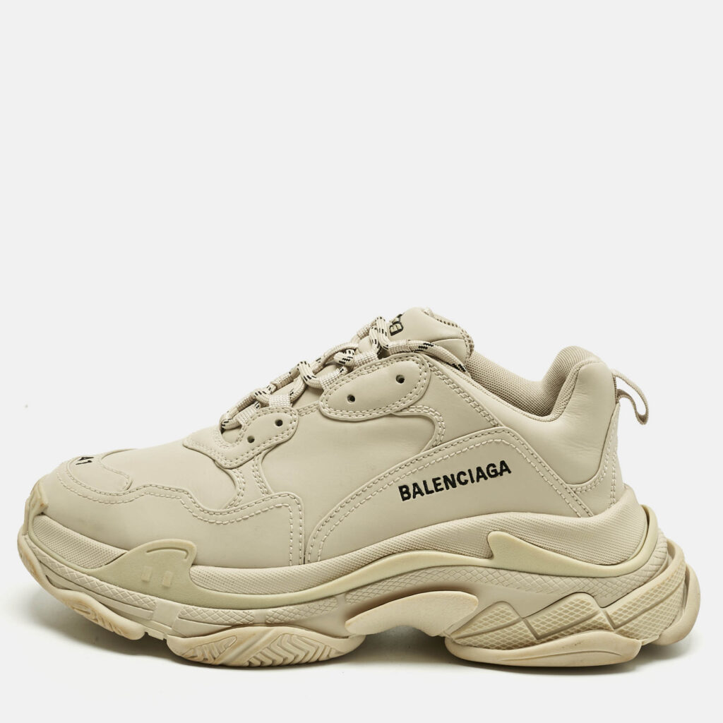 Balenciaga Beige Faux Leather Triple S Sneakers Size 41 Balenciaga Beige Faux Leather Triple S Sneakers Size 41