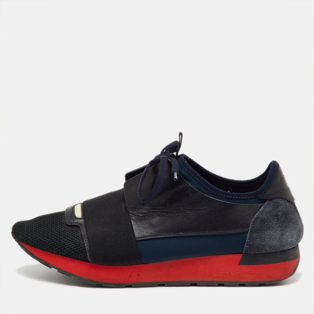 Balenciaga Black/Navy Blue Leather, Neoprene and Mesh Race Runner Sneakers Size 41 Balenciaga Black/Navy Blue Leather, Neoprene and Mesh Race Runner Sneakers Size 41