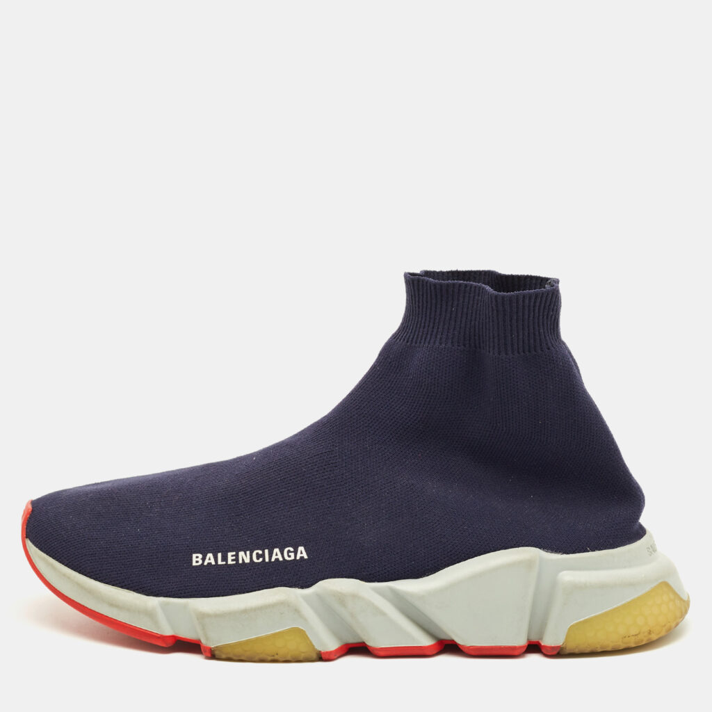 Balenciaga Speed Trainer Size 42 Navy Blue Knit Fabric High Top Sneakers Balenciaga Speed Trainer Size 42 Navy Blue Knit Fabric High Top Sneakers