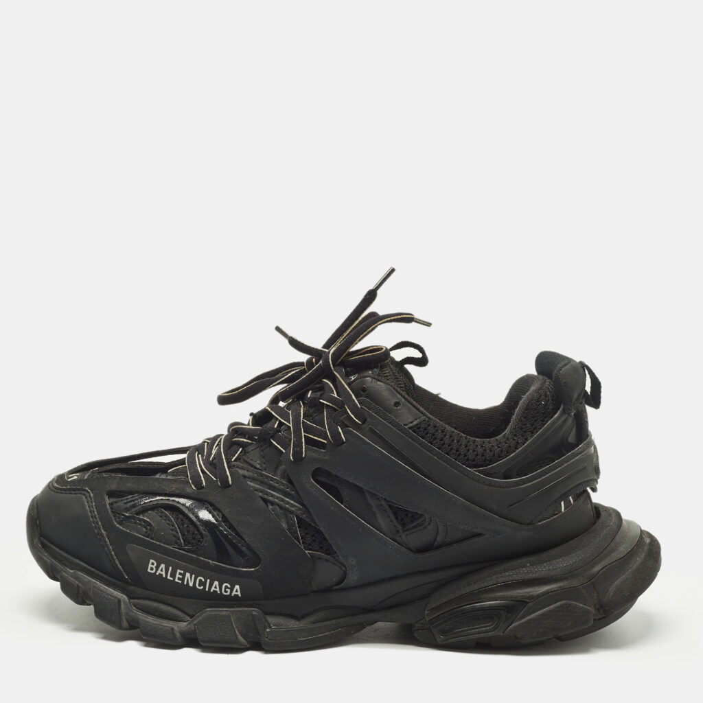 Balenciaga Track 2 Size 41 Black Faux Leather and Mesh Lace Up Sneakers Balenciaga Track 2 Size 41 Black Faux Leather and Mesh Lace Up Sneakers