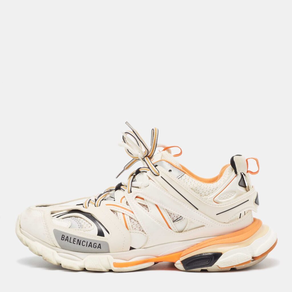 Balenciaga White/Orange Mesh and Faux Leather Track Low Top Sneakers Size 41 Balenciaga White/Orange Mesh and Faux Leather Track Low Top Sneakers Size 41