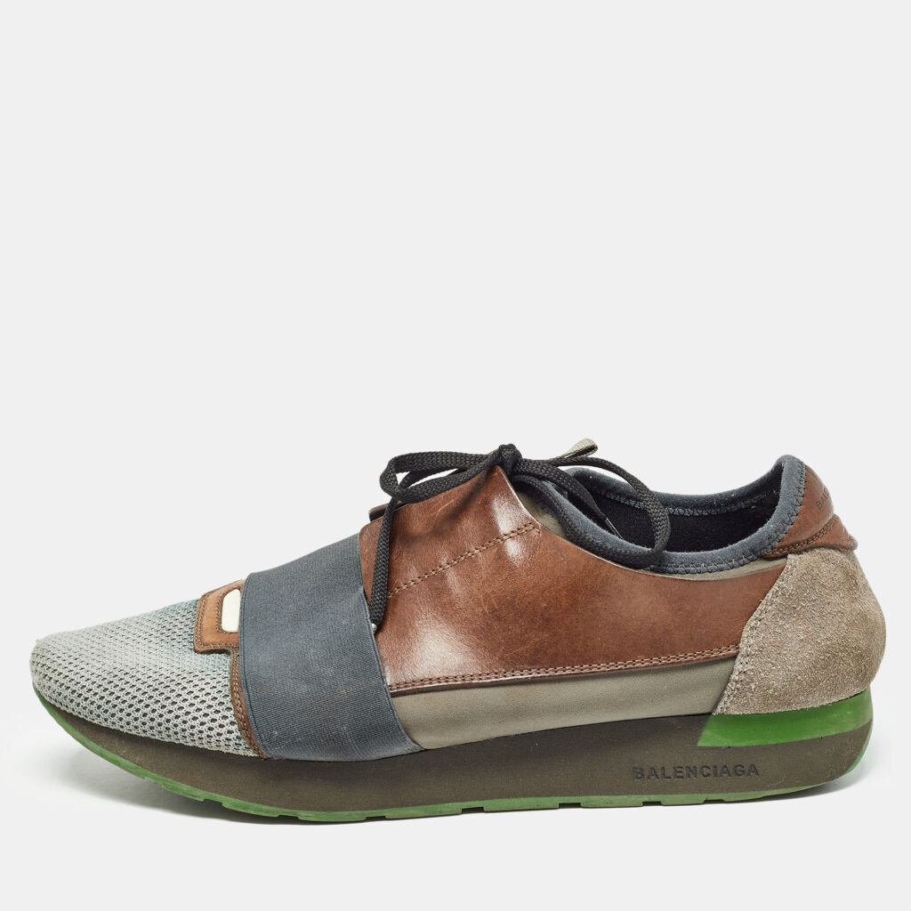 Balenciaga Grey/Brown Mesh and Leather Race Runner Sneakers Size 42 Balenciaga Grey/Brown Mesh and Leather Race Runner Sneakers Size 42