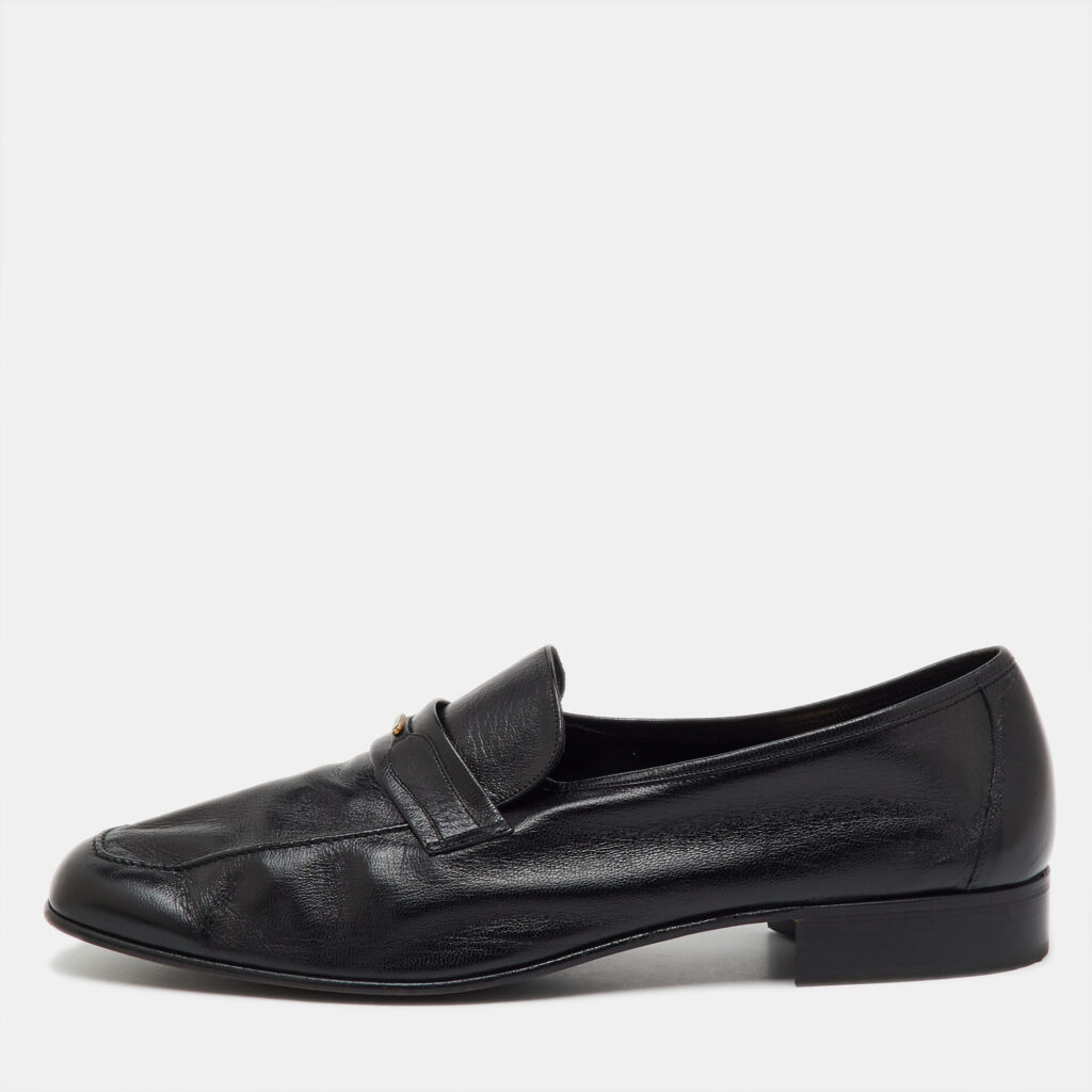 Bally Black Leather Logo Slip On Penny Loafers Size 45