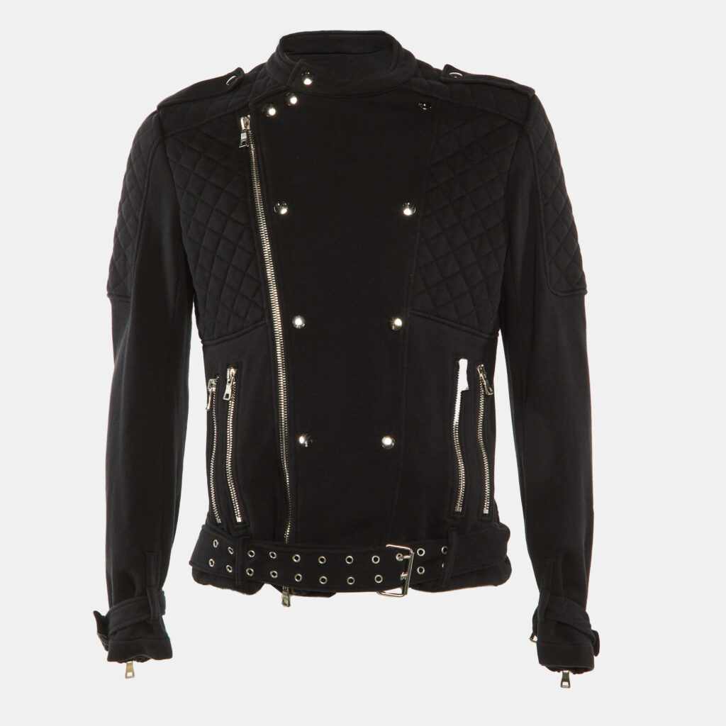 Balmain Black Cotton Quilted Biker Jacket XL