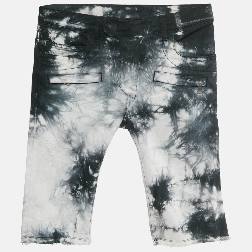 Balmain Black/ White Tie-Dye Frayed Hem Distressed Denim Shorts XS Waist 29"