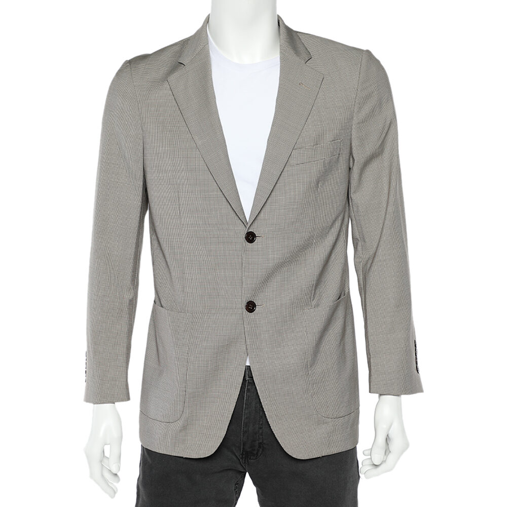 Balmain Beige Checkered Wool Button Front Blazer XS Balmain Beige Checkered Wool Button Front Blazer XS