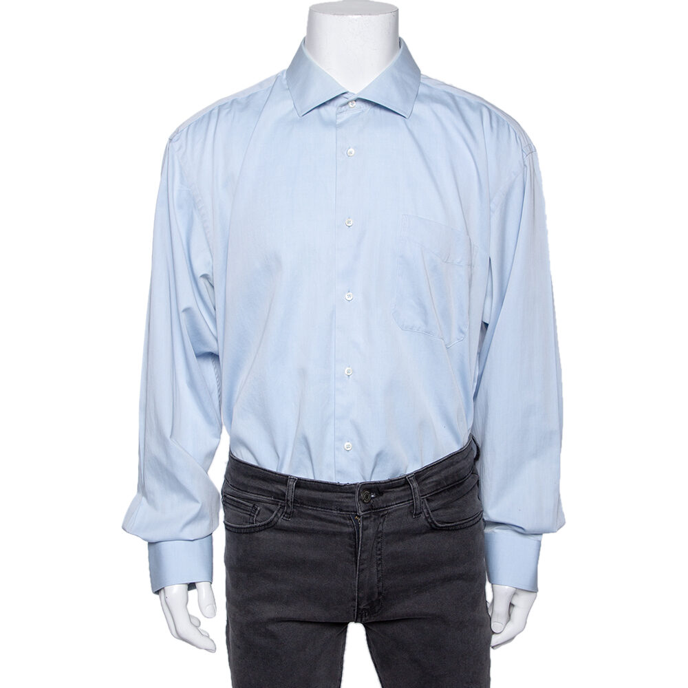 Balmain Blue Cotton button Front Shirt 3XL Balmain Blue Cotton button Front Shirt 3XL