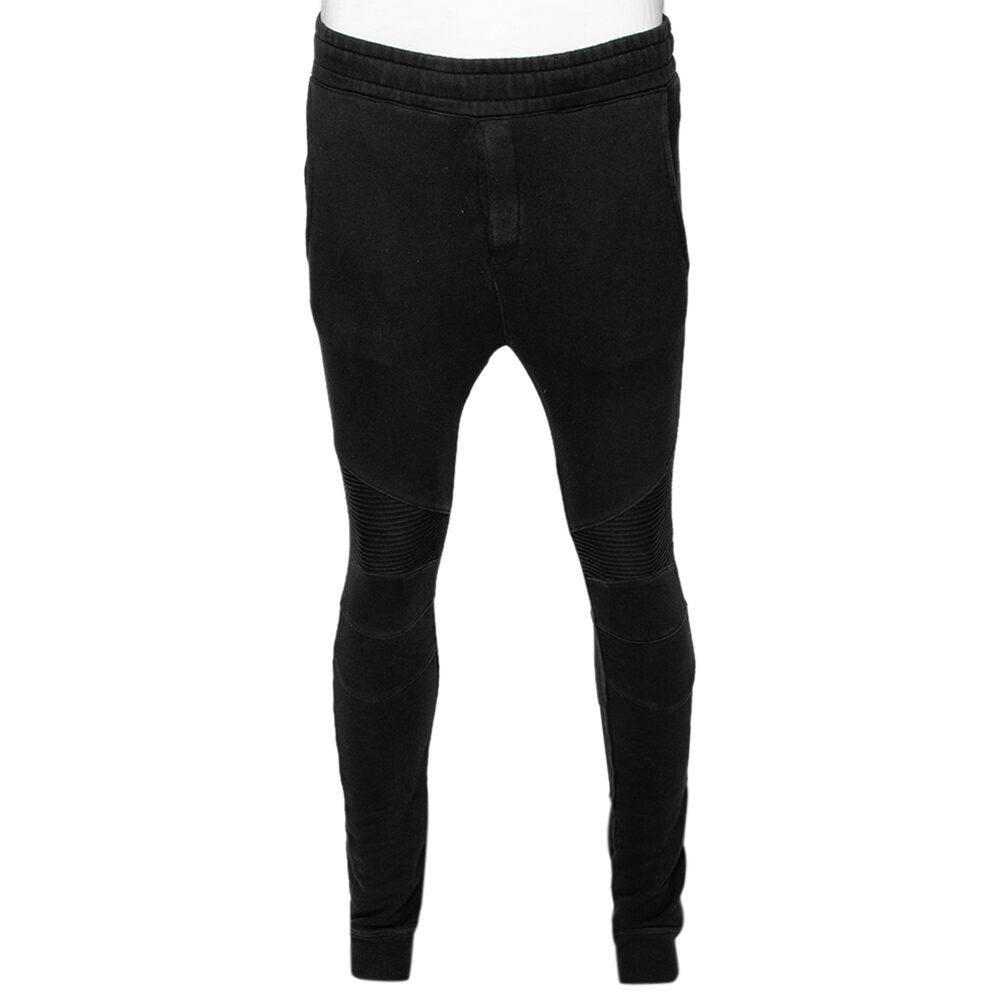 Balmain Black Cotton Rib Paneled Biker Track Pants XS Balmain Black Cotton Rib Paneled Biker Track Pants XS