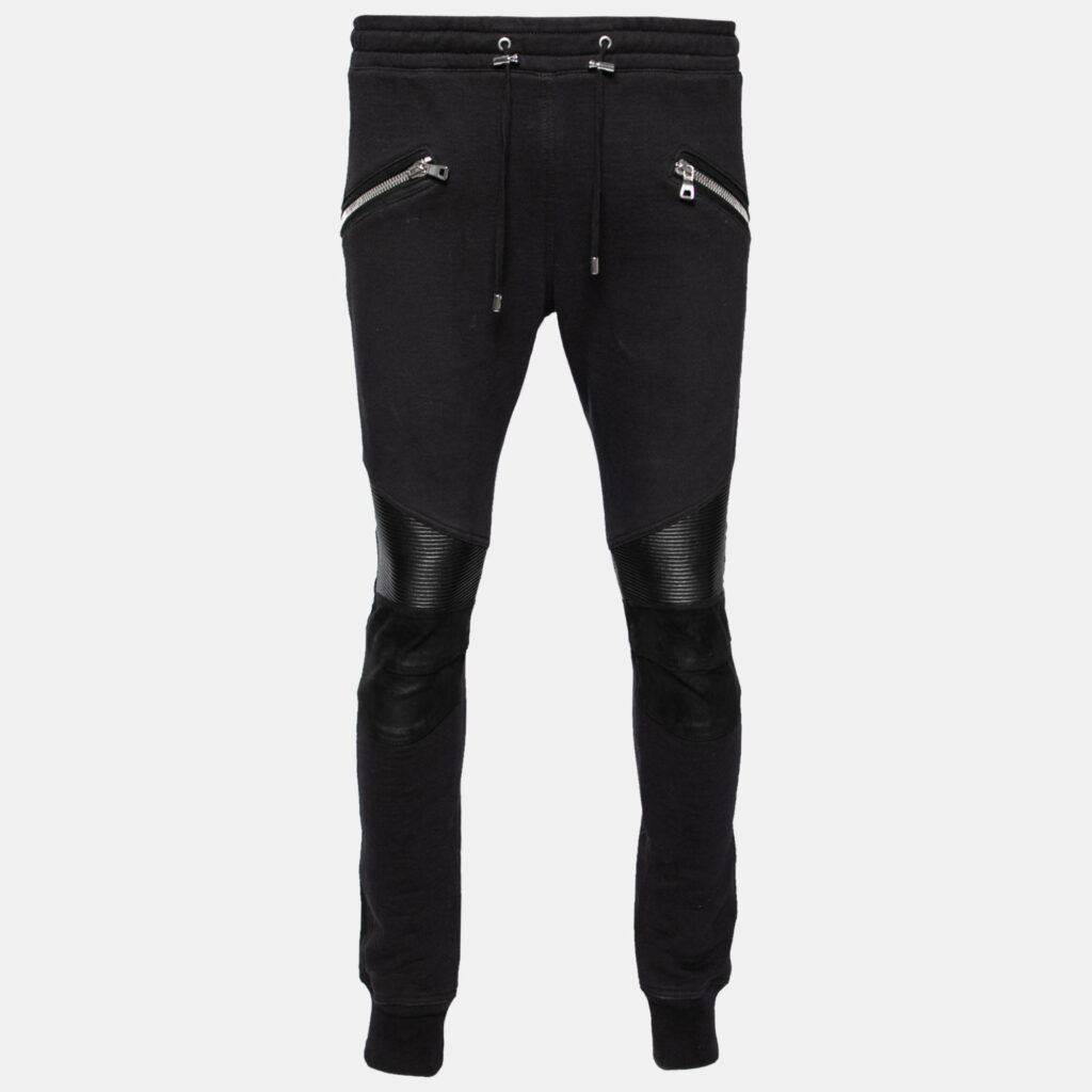 Balmain Black Cotton Rib Paneled Biker Track Pants L Balmain Black Cotton Rib Paneled Biker Track Pants L