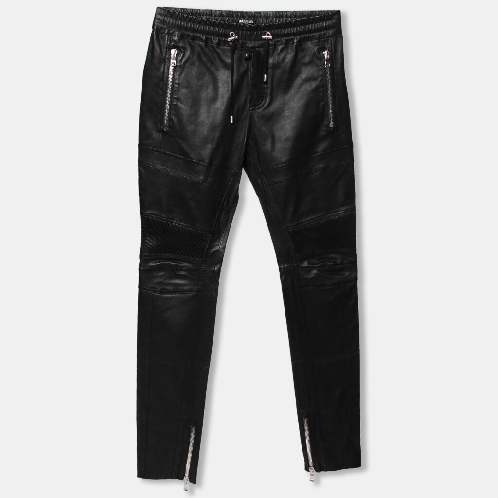 Balmain Black Lamb Leather Biker Trousers L Balmain Black Lamb Leather Biker Trousers L