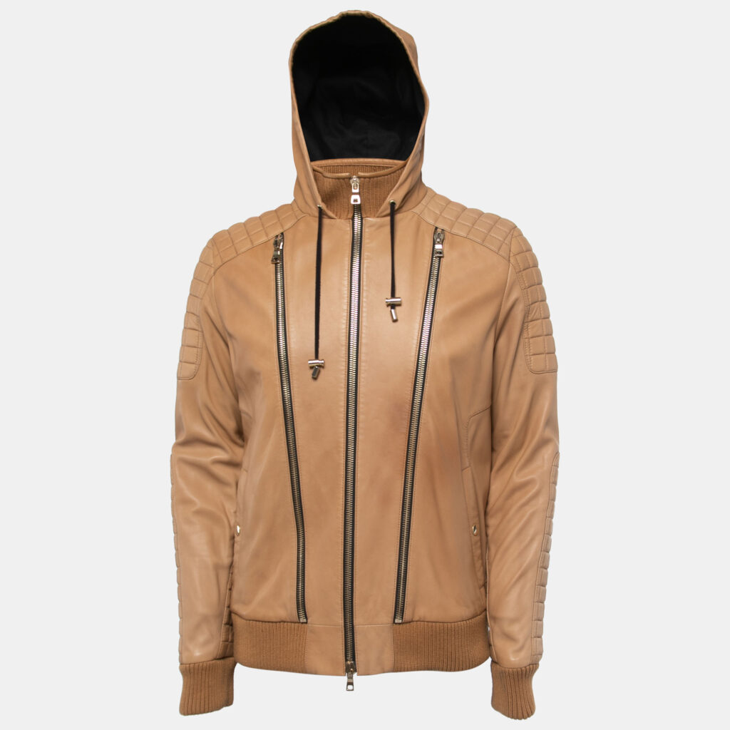Balmain Beige Lambskin Leather Hooded Jacket 2XL Balmain Beige Lambskin Leather Hooded Jacket 2XL