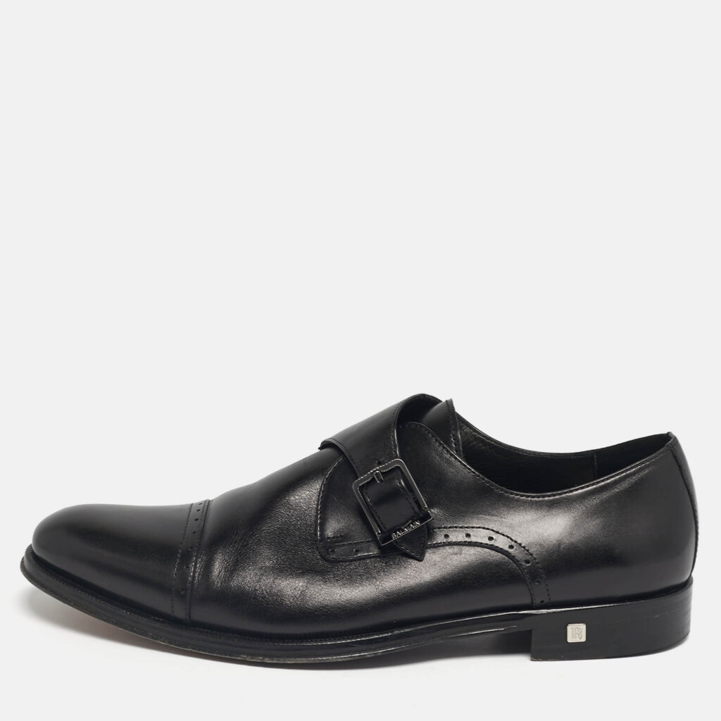 luxury-men-balmain-used-shoes-p1236591-010-1.jpg Balmain Black Leather Brogue Detail Single Monk Strap Shoes Size 40