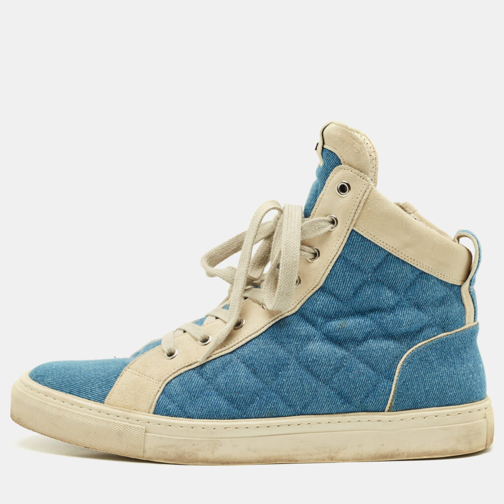 Balmain Size 44 Blue Denim and Suede High Top Sneakers Balmain Size 44 Blue Denim and Suede High Top Sneakers