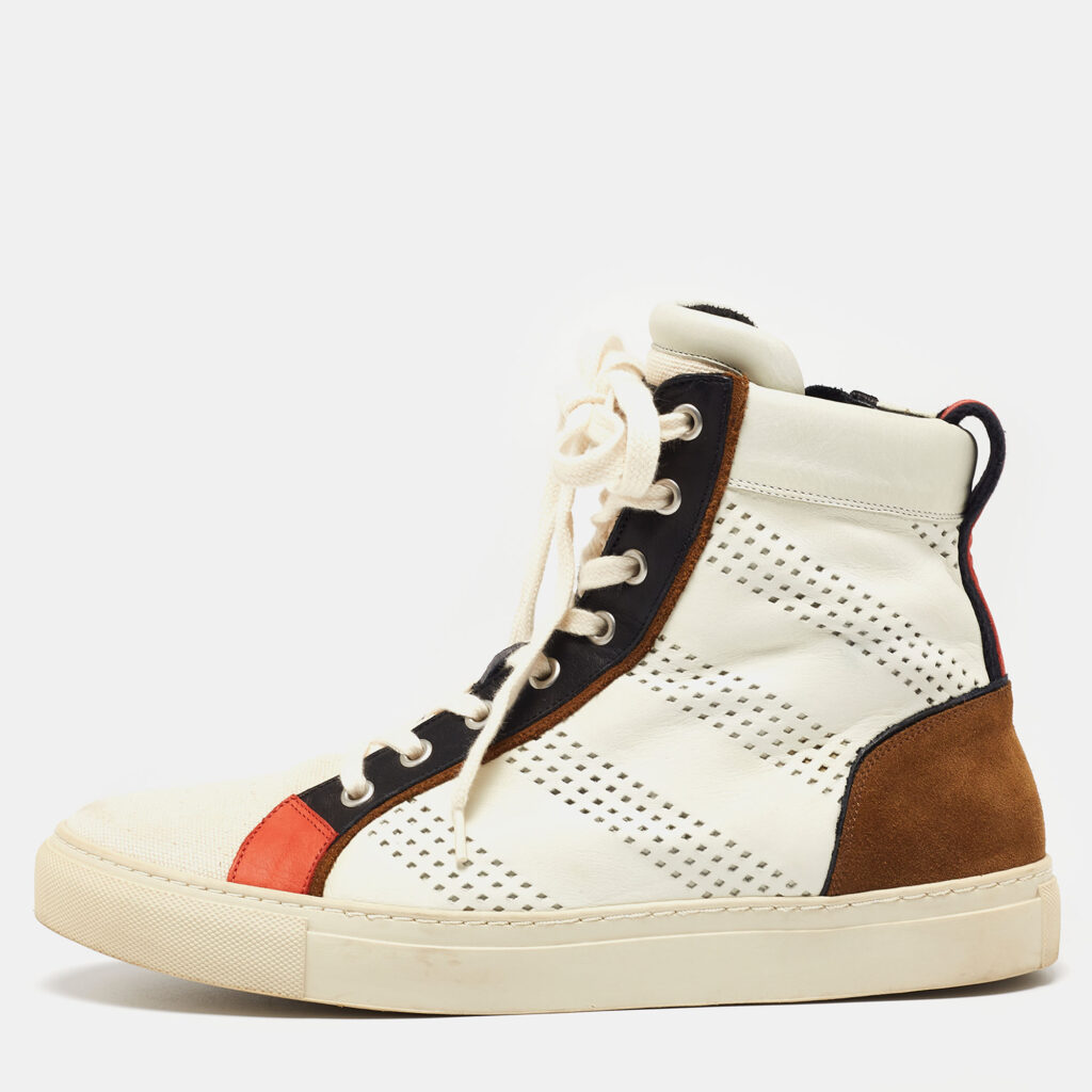 Balmain Multicolor Perforated Leather, Suede and Canvas High-Top Sneakers Size 42 Balmain Multicolor Perforated Leather, Suede and Canvas High-Top Sneakers Size 42