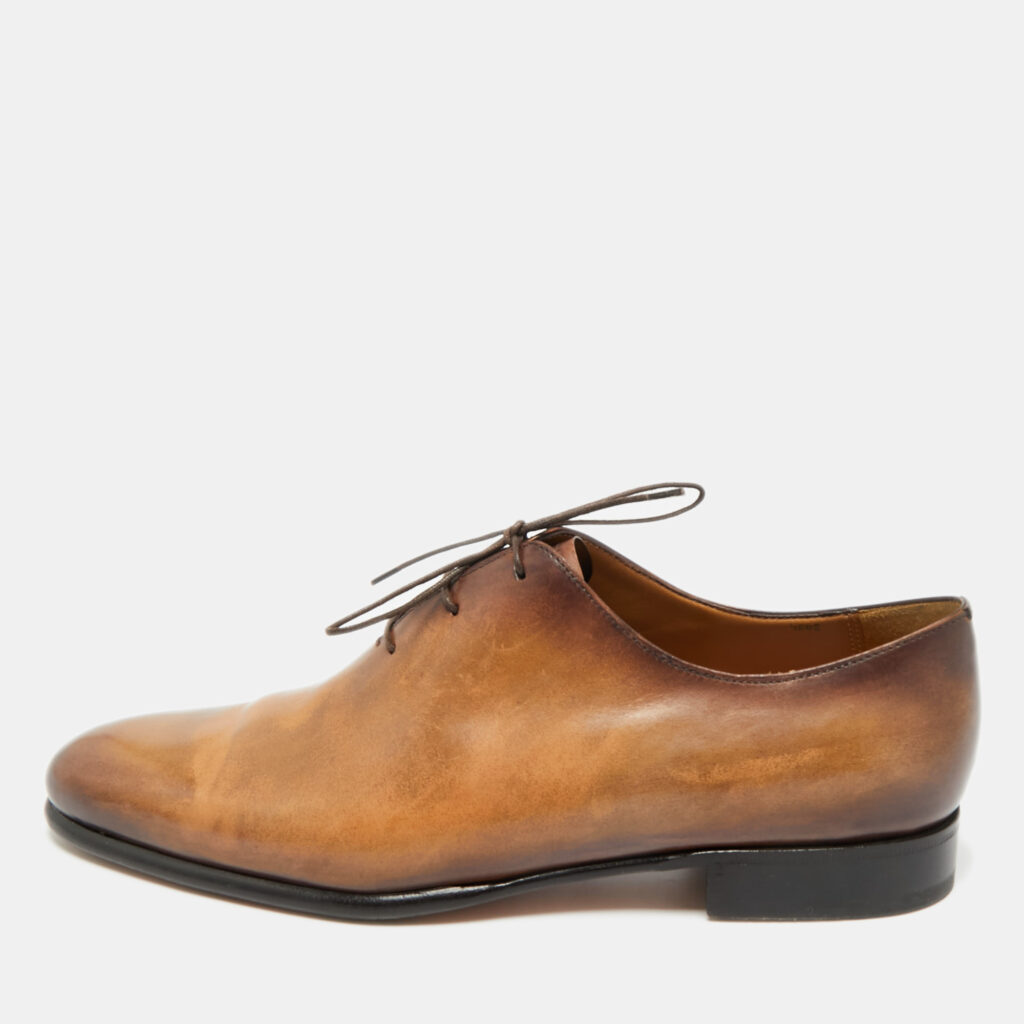 Berluti Brown Leather Alessandro Galet Scritto Lace Up Oxfords Size 42