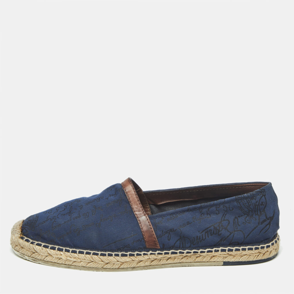 Berluti Navy Blue Canvas and Leather Slip On Espadrille Size 43 Berluti Navy Blue Canvas and Leather Slip On Espadrille Size 43