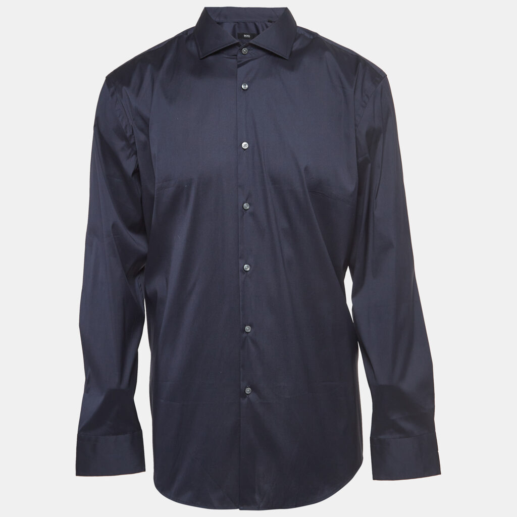 Boss By Hugo Boss Navy Blue Stretch Cotton Slim Fit Shirt XXL Boss By Hugo Boss Navy Blue Stretch Cotton Slim Fit Shirt XXL