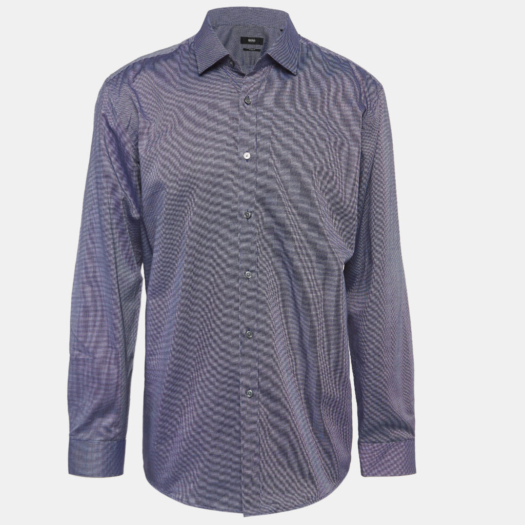 Boss By Hugo Boss Blue Ditsy Cotton Long Sleeve Shirt 4XL Boss By Hugo Boss Blue Ditsy Cotton Long Sleeve Shirt 4XL