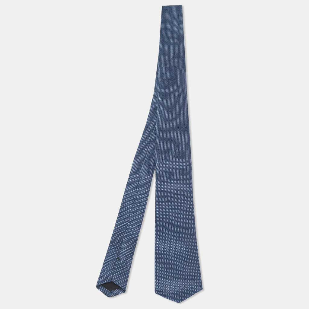 Boss By Hugo Boss Navy Blue Water Repellent Jacquard Silk Tie Boss By Hugo Boss Navy Blue Water Repellent Jacquard Silk Tie